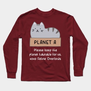 Gray Cat - Habitable Planet (Red) Long Sleeve T-Shirt